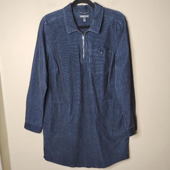Toad & Co Corduroy Shirt Dress L Houndstooth Popover Pockets Fall Layering - Picture 3 of 9